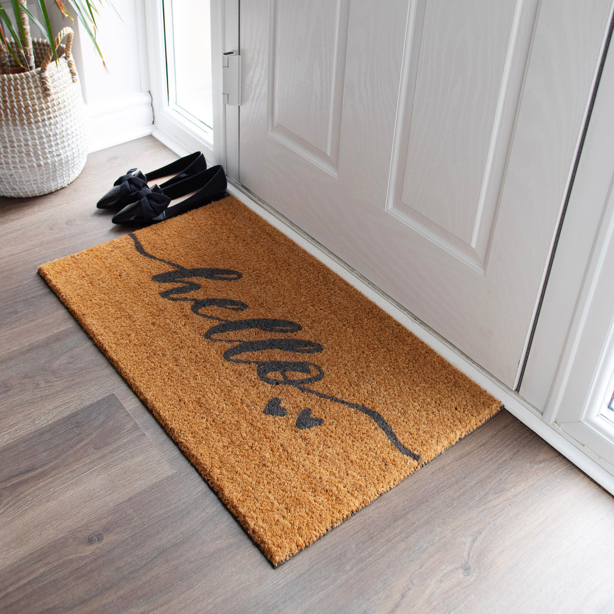 Hello Coir Door Mat in Grey LPDoormats Door mats Lily Pad Doormats