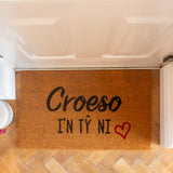 Red Heart Croeso I'n Tŷ ni Door Mat | Welsh Cymraeg gift | Housewarming gift | Doormat by LPDoormats