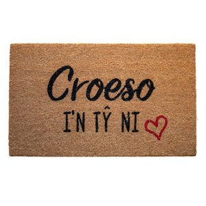 Red Heart Croeso I'n Tŷ ni Door Mat | Welsh Cymraeg gift | Housewarming gift | Doormat by LPDoormats